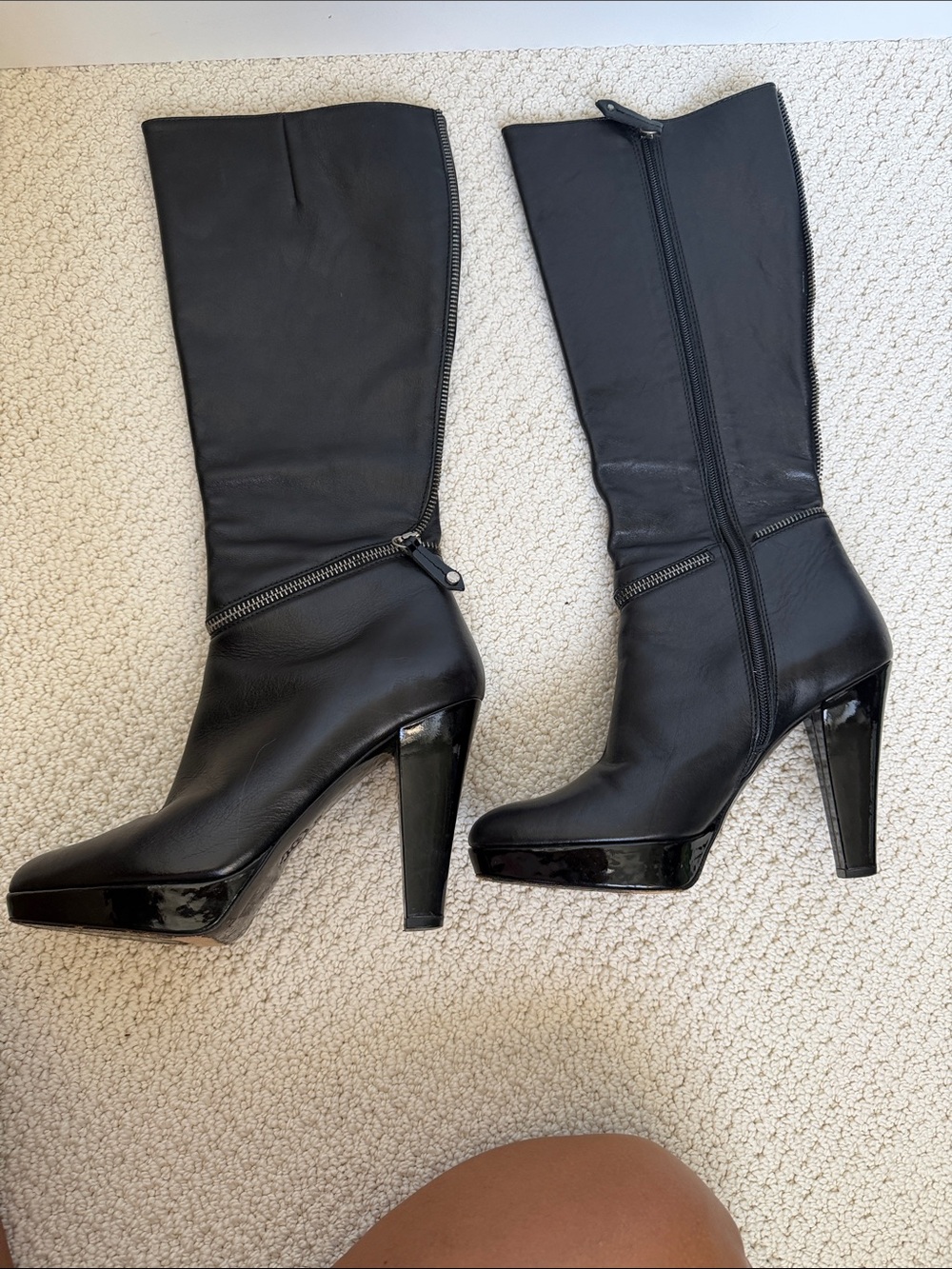 Karen Millen Black Knee-High Platform Heel Boots